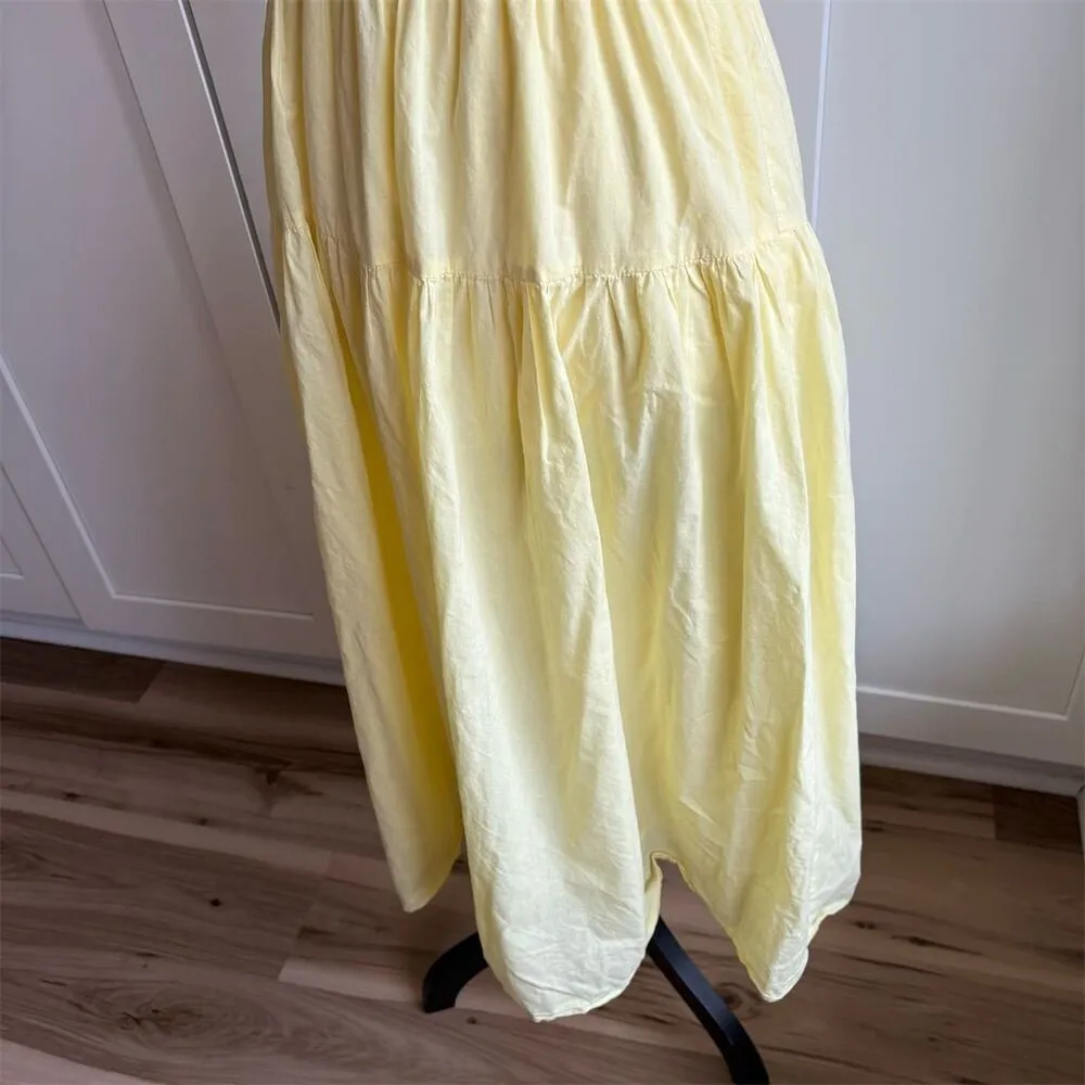 MINKPINK Women's Pale Yellow Halter Neck Midi Cotton Dress Size S - Image 5