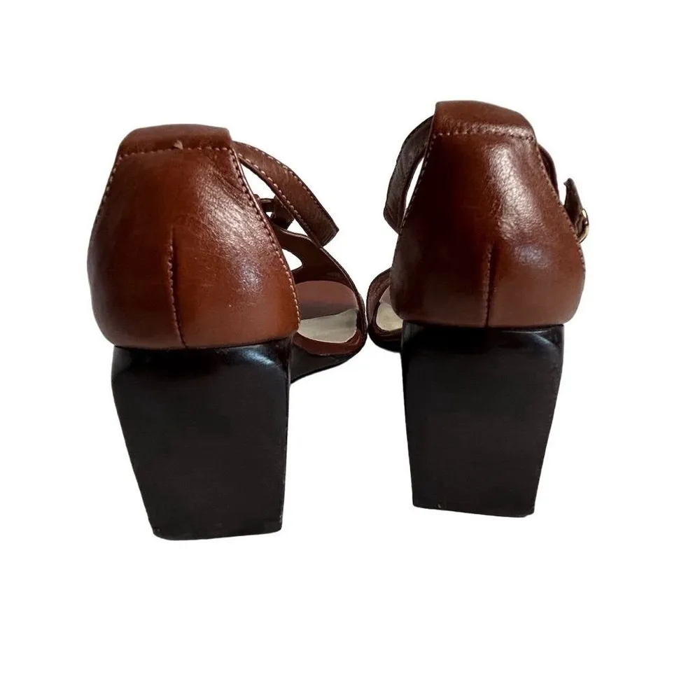 Chadwick’s Women's Brown Leather T-Strap Wedge Sandals Size 7.5 - Image 5