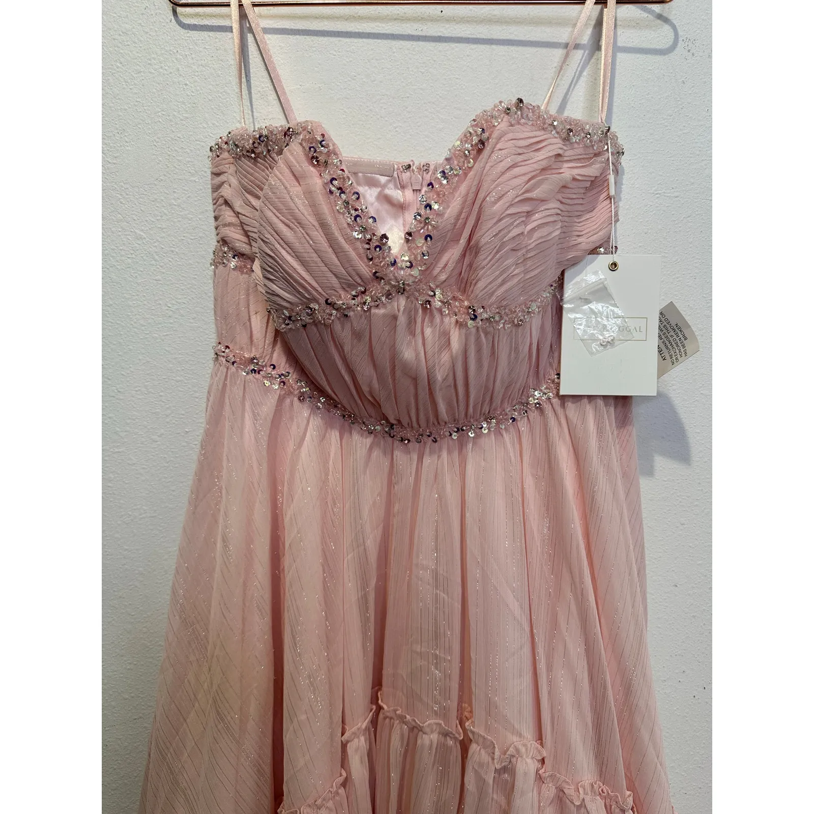 MAC DUGGAL Ice Pink Beaded High-Low Chiffon Strapless Sweetheart Dress size 10 - Image 4