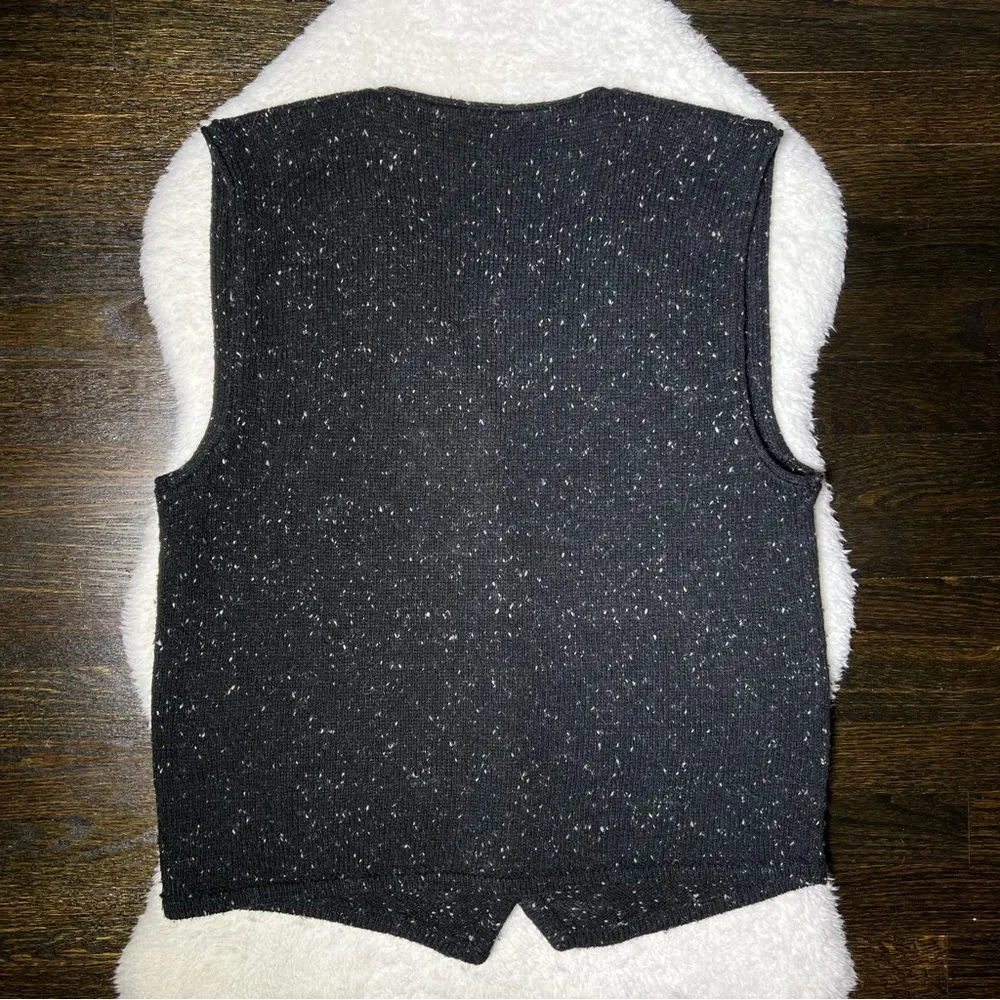 Vintage Black Knit Snowflake Embroidered Wool Blend Vest Size M - Image 5