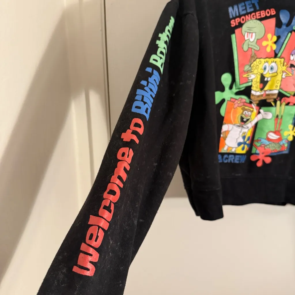 Nickelodeon SpongeBob Black Womens Medium Cropped Hoodie - Image 7