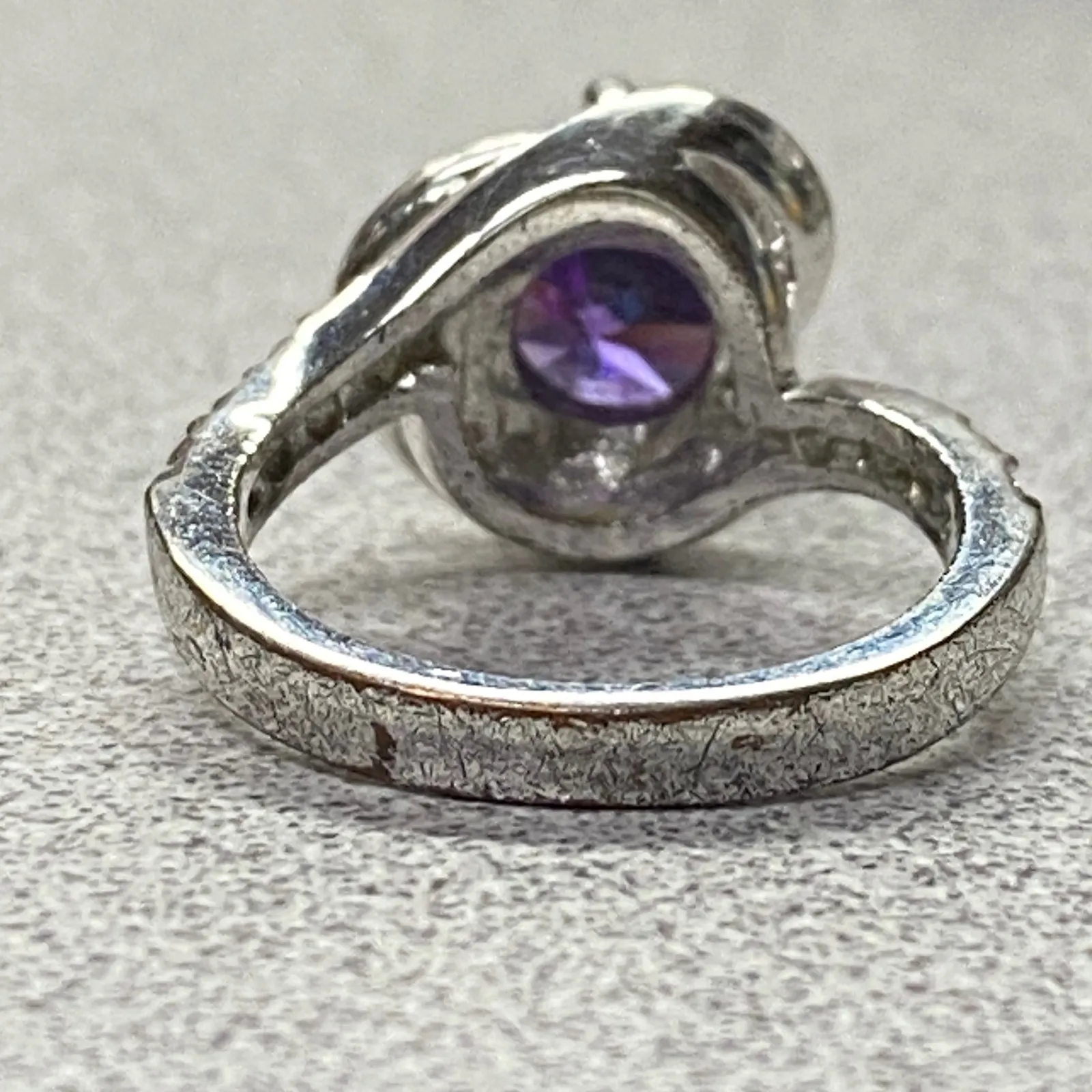 Sparkling Silver Purple Amethyst Bypass Ring Elegant Cocktail Party Size 5 - Image 4