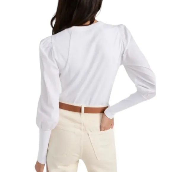 Veronica Beard Donovan‎ Ribbed Puff Sleeve White Top Size L - Image 2