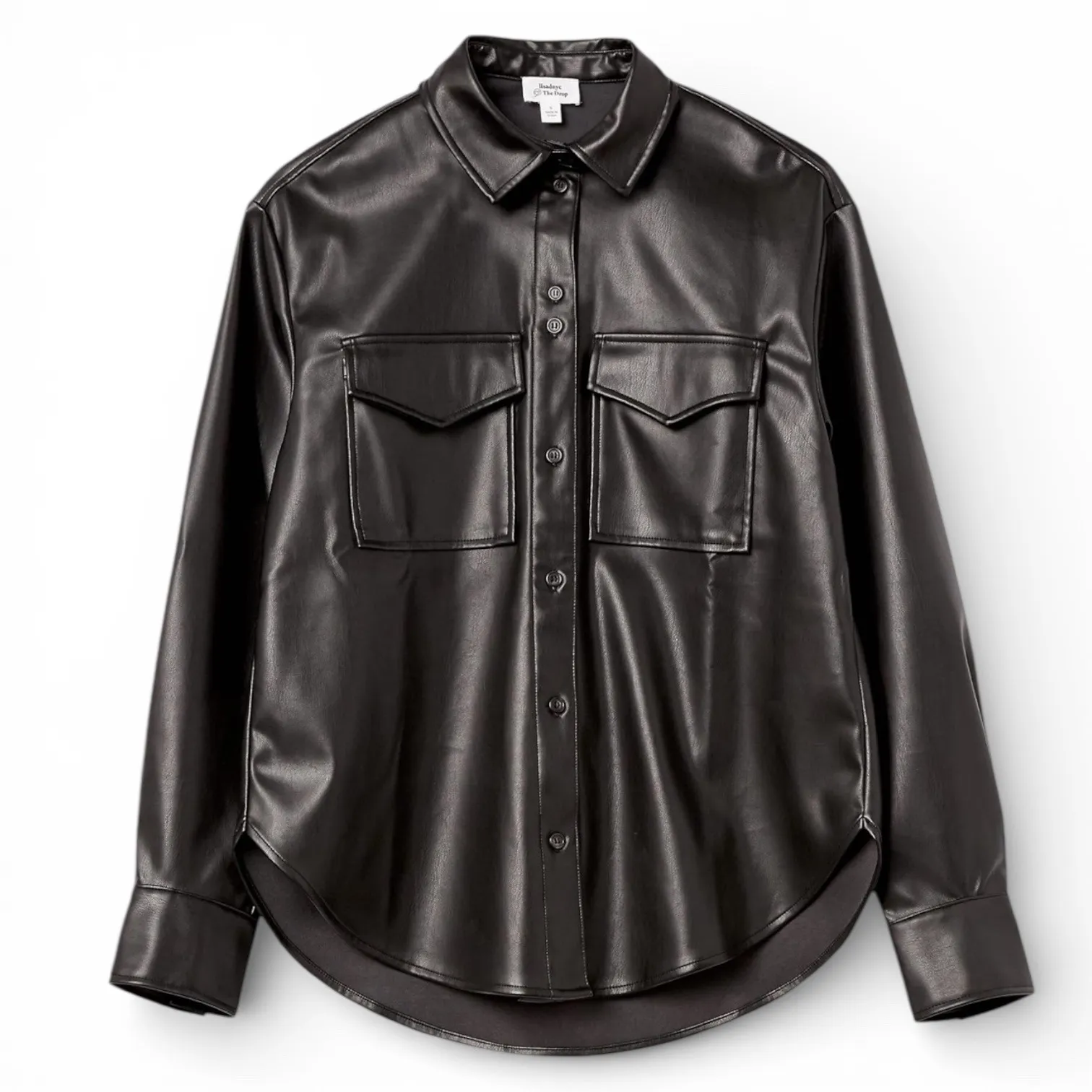 The Drop Lisadnyc Black Faux Leather Utility Shirt Jacket XXS - Image 4