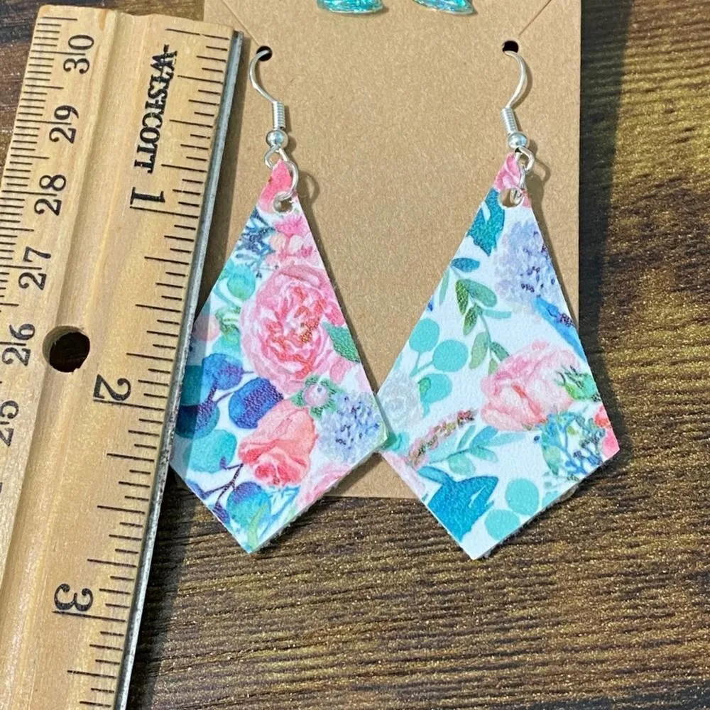 Unicorn‎ Studs Floral Dangle Earrings Set Teal Blue - Image 6