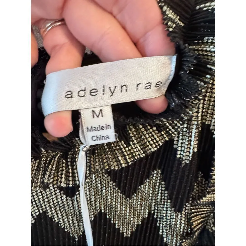 NWT Adelyn Rae Agatha Metallic Pleated Chevron Black Gold Shiny Ruffle Dress siz - Image 3