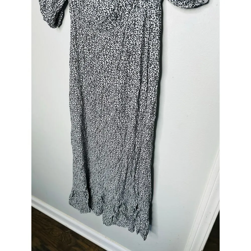 SLATE & WILLOW Black White Sweetheart Neck Ditsy Floral Tie Front Dress Size M - Image 10