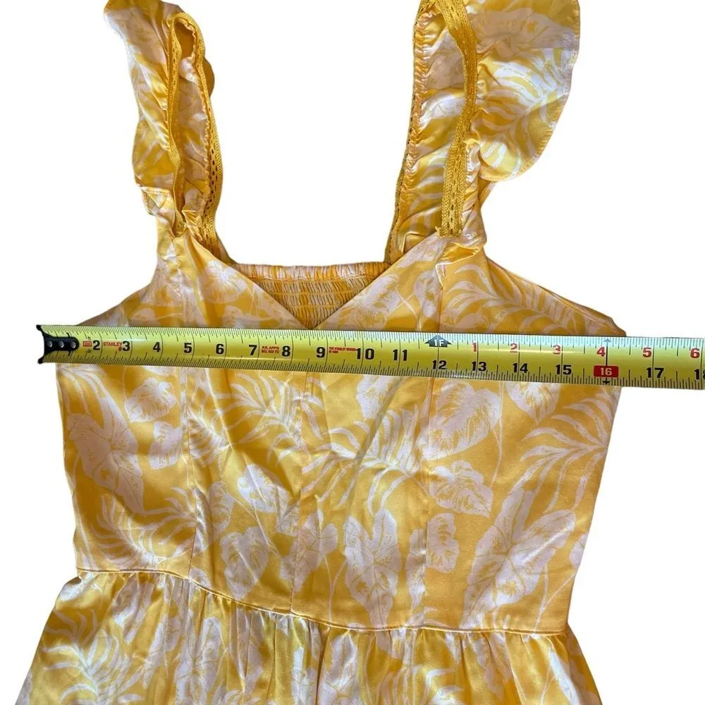 Angie Midi Dress Cap Sleeve Tiered Skirt Yellow Floral Open Back Womens Large - Image 15