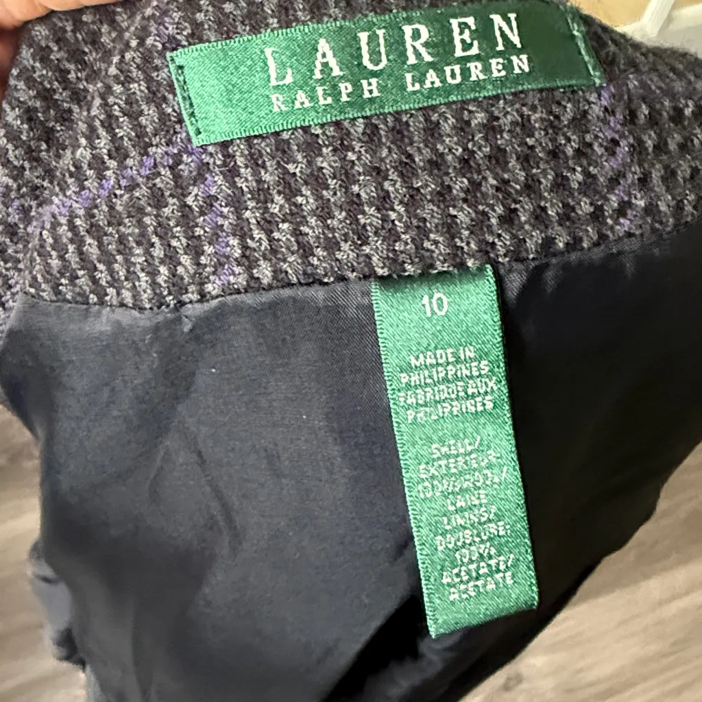 Ralph Lauren Black Checkered Blazer Size 10 Wool Classic Single Breasted Jacket - Image 8