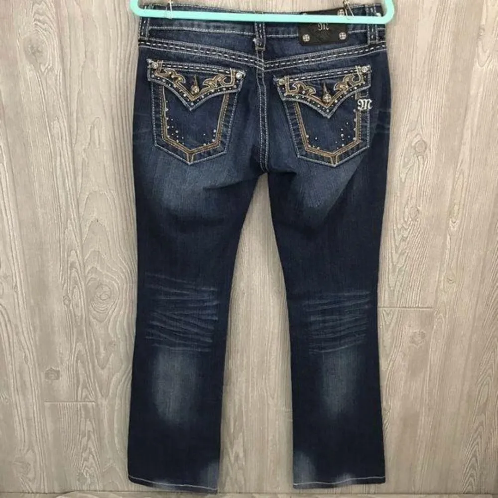 Miss me jeans dark wash jw5354b 29 brown embroidered pockets boot cut - Image 4