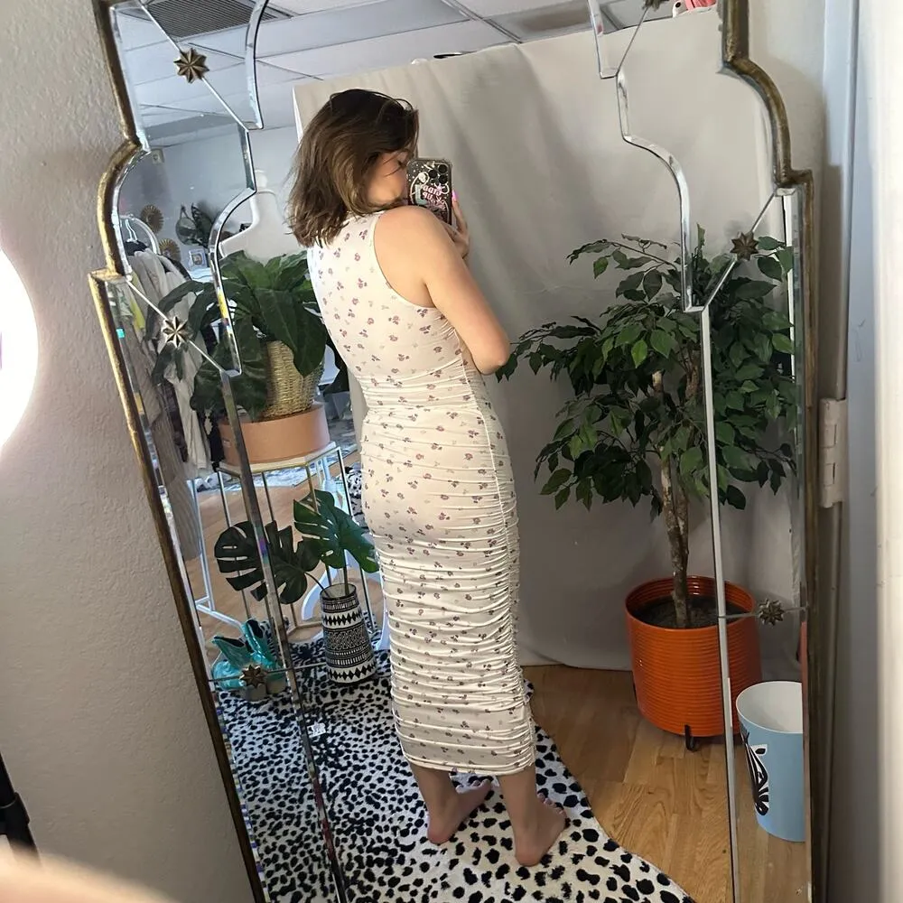 Missguided Floral Slinky Buckle Ruched Midi Dress White Size 4 - Image 6