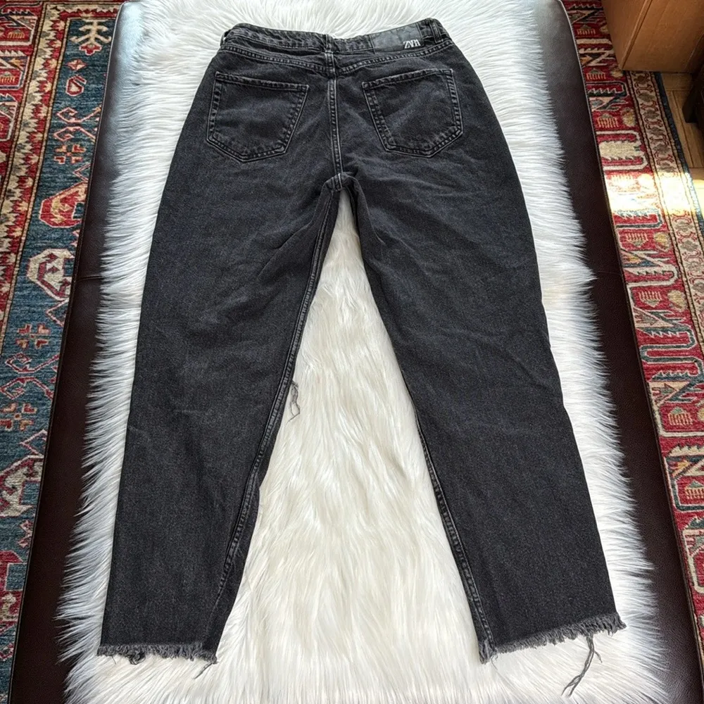 Zara Black Distressed High Rise Mom Jeans - Image 7