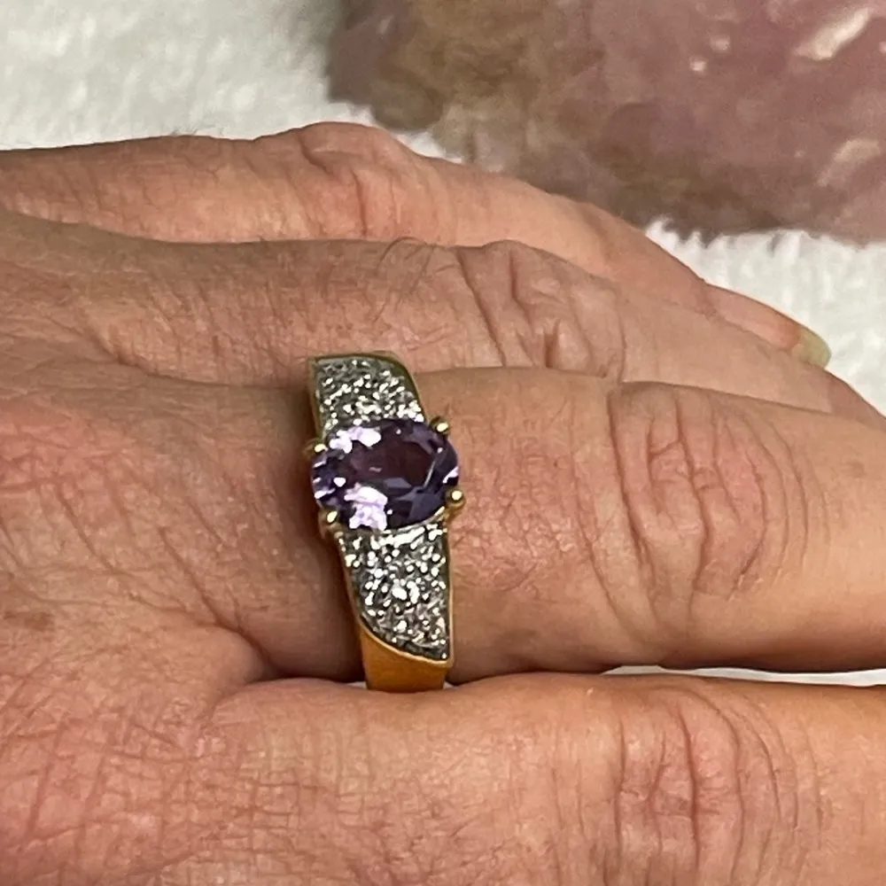 14k gold plated cocktail ring purple stone - Image 2