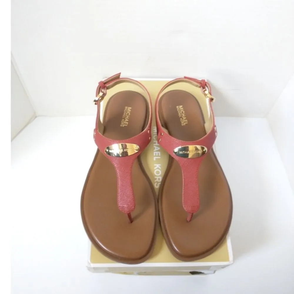 New! MICHAEL KORS Women's MK Plate Thong Leather Sandals Shoes Terracotta Size 7 - Image 5