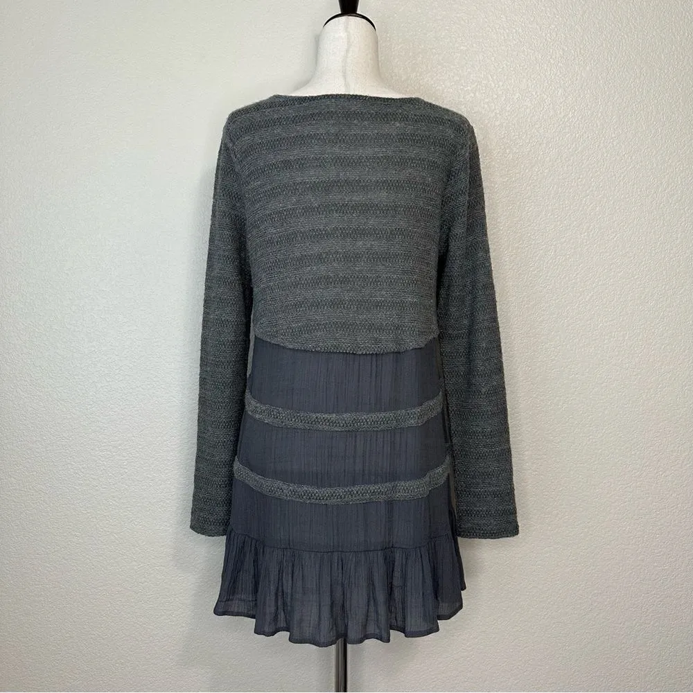 a’reve Wool Blend Gray Ruffle Lace Hemline Tunic Top Size M - Image 7
