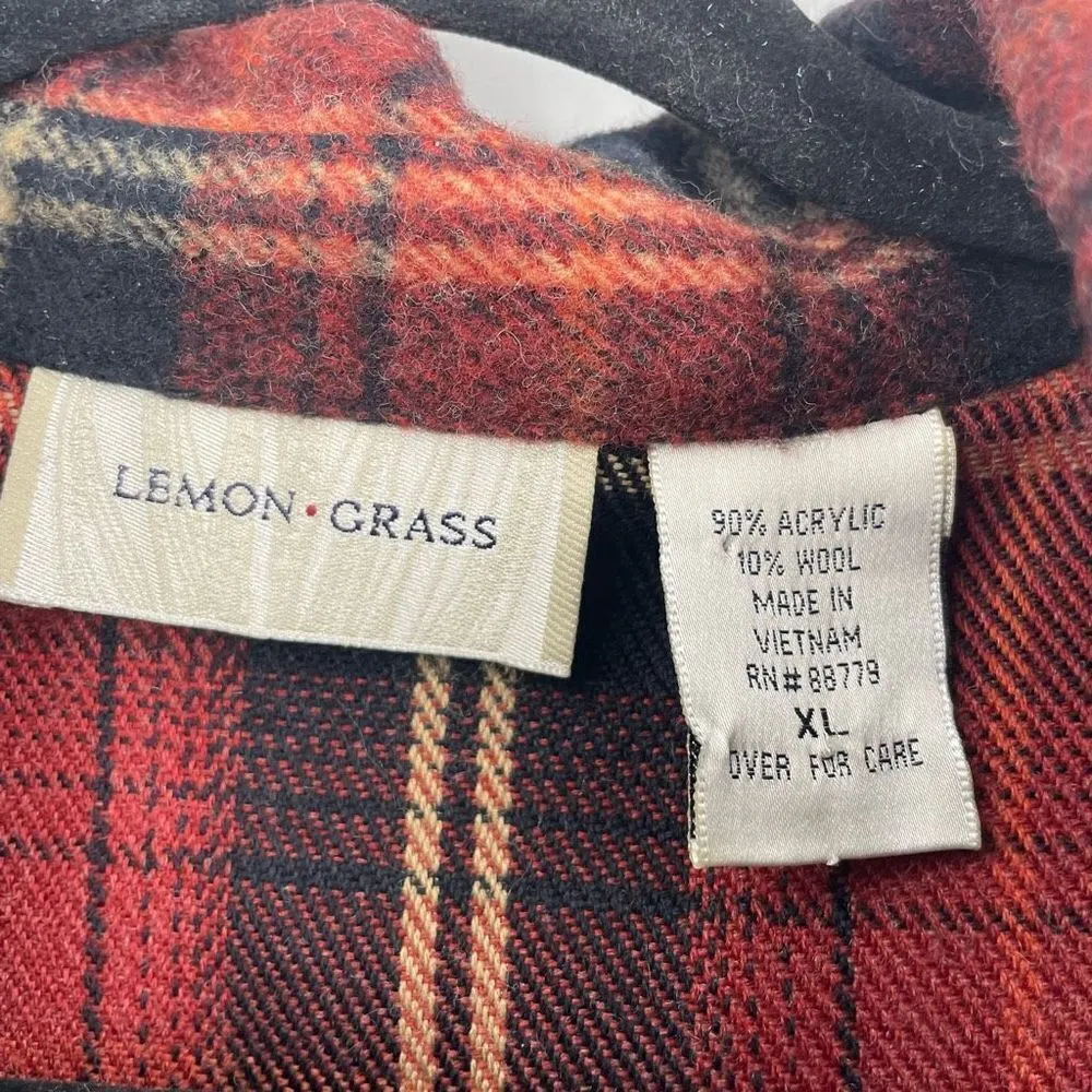 Lemon Grass Women's Plaid Flannel Wool‎ Blend Snap Button Jacket Red Brown XL Red - Image 4