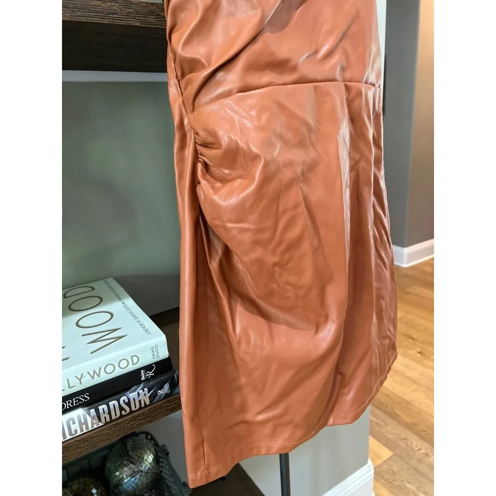 Nookie Rebel Faux Leather Halter Mini Dress Tan Womens Size Medium - Image 6