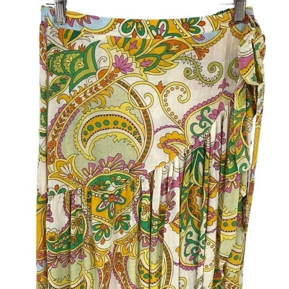 Haute‎ Hippie Womens Floral Paisley Hi-Low Boho Wrap Maxi Skirt Multi Small NWT - Image 2