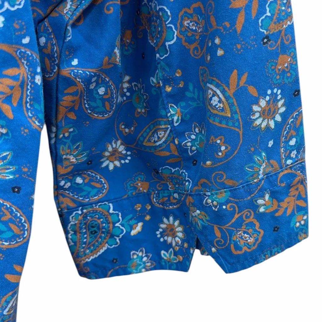 Vintage American Sweetheart Blue Paisley Button Up 3 Quarter Sleeve Shirt Large - Image 8