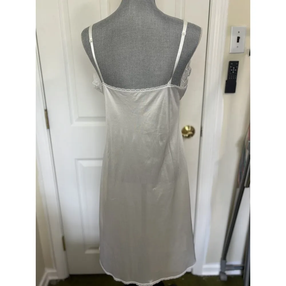 VTG 60s 70s Union Made White Nylon Lacy Slip Dress Size 36 Medium Bridal Wedding - Image 4