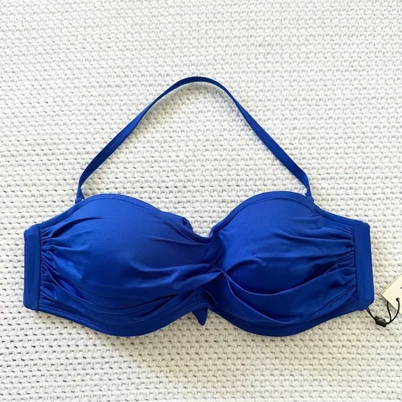 Vitamin A Ruched Bandeau Bikini Top NWT 8 Removable Halter Strap Tie Back Medium - Image 3