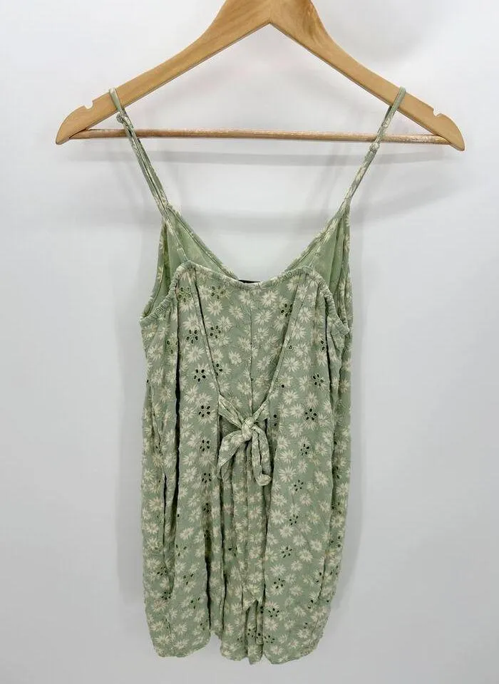 American Eagle AEO Green Cream Floral Print Romper Women's Size X-Small XS - Image 2