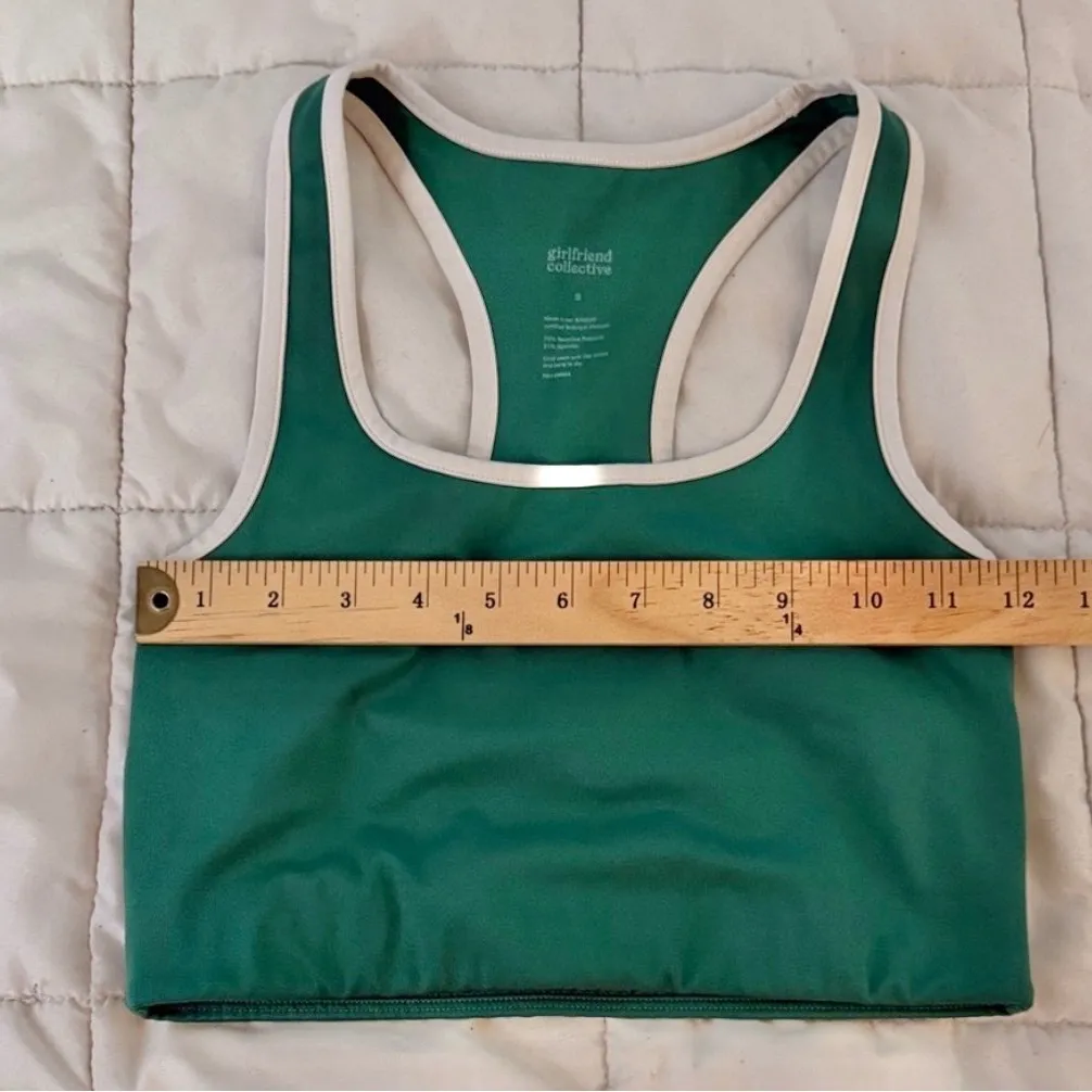 Girlfriend Collective Green Racerback Sports Bra with White Trim Size Small - Image 5