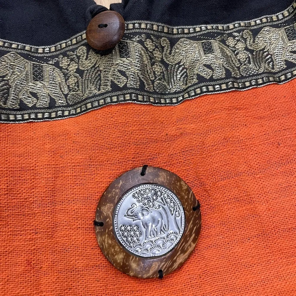 Shoulder Bag Sling Thai Hippie Hobo Orange Black color Crossbody Bag Bohemian - Image 4