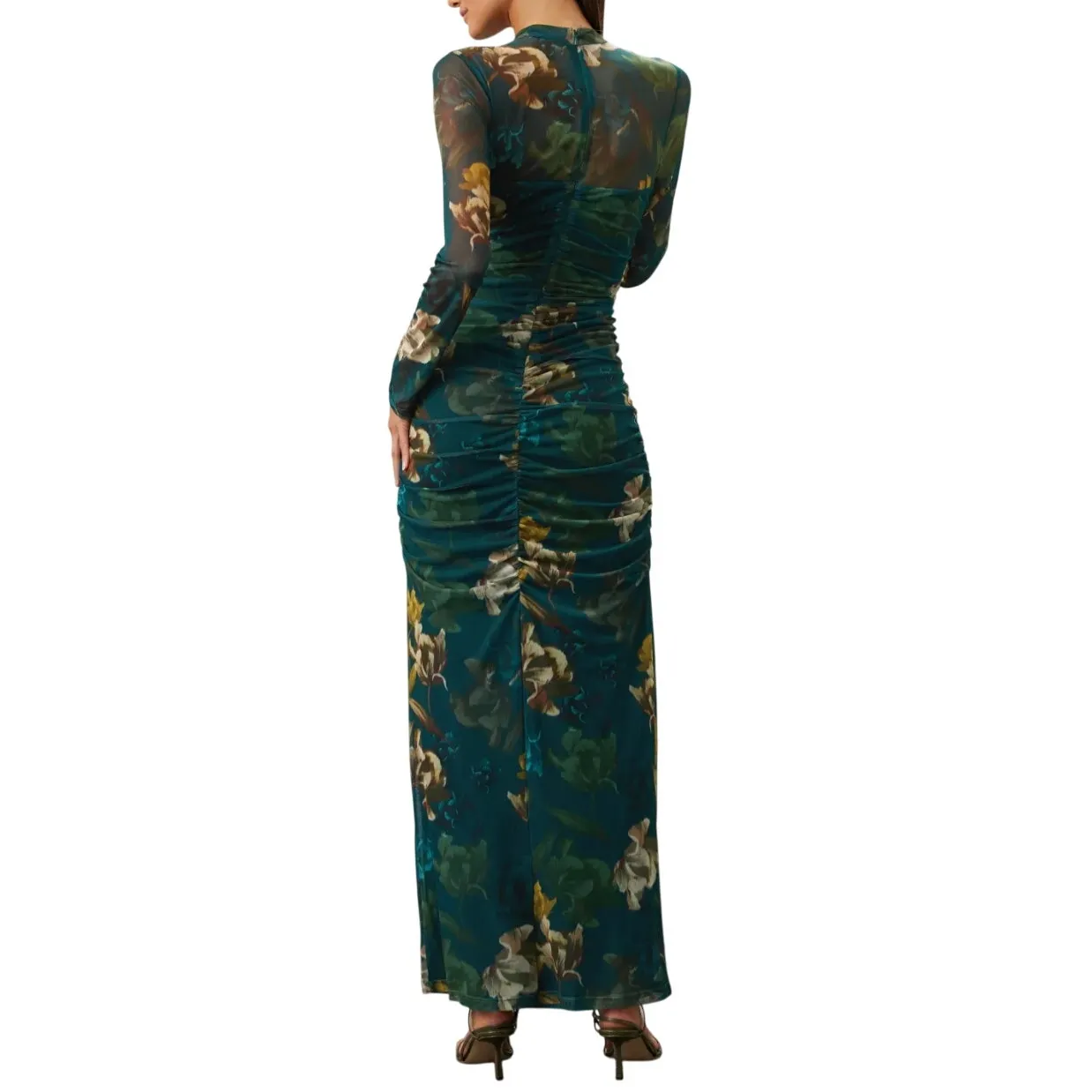 Black Halo EVE Floral Long Sleeve Mesh Wendy Gown in Teal Multi, Size US 2 Blue - Image 3