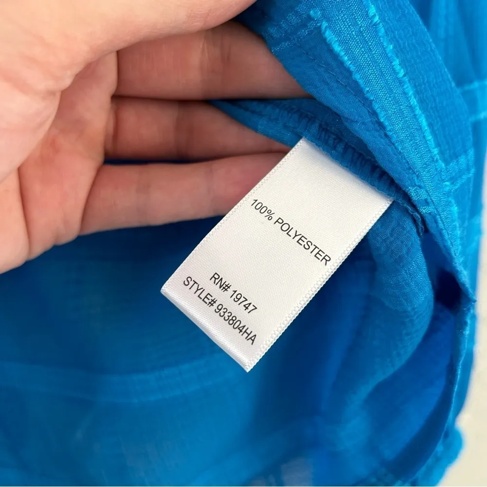 🦋NWT Counterparts Blue V-Neck Shimmery Textured Long Sleeve Semi-Sheer Blouse S - Image 2