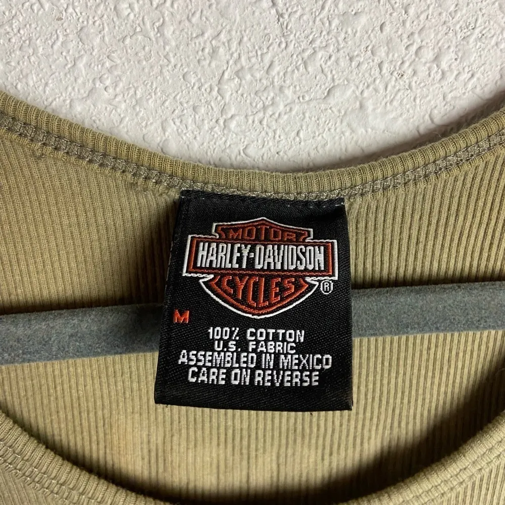 Vintage Harley Davidson Women’s Size M Ribbed Tank Top Bike Patrol Army Green - Image 4