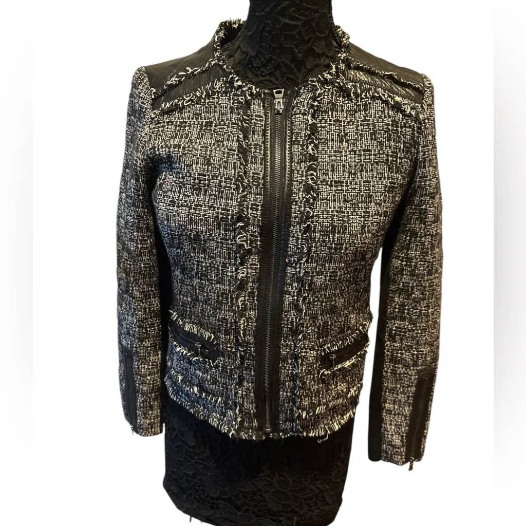 Rebecca Taylor Black and Gray Tweed Blazer size 4 - Image 2