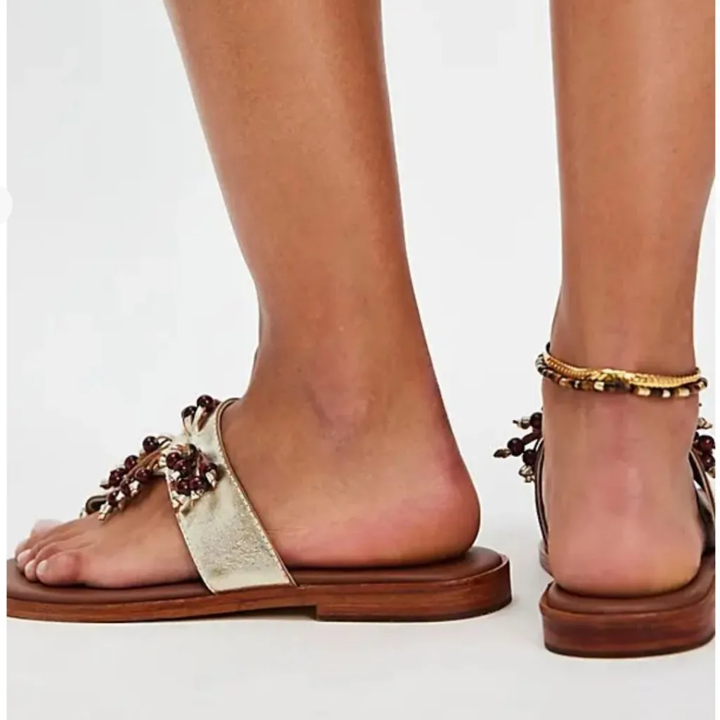 NWOT Free People Sadie Fringe Sandals in Gold Metallic - Image 3