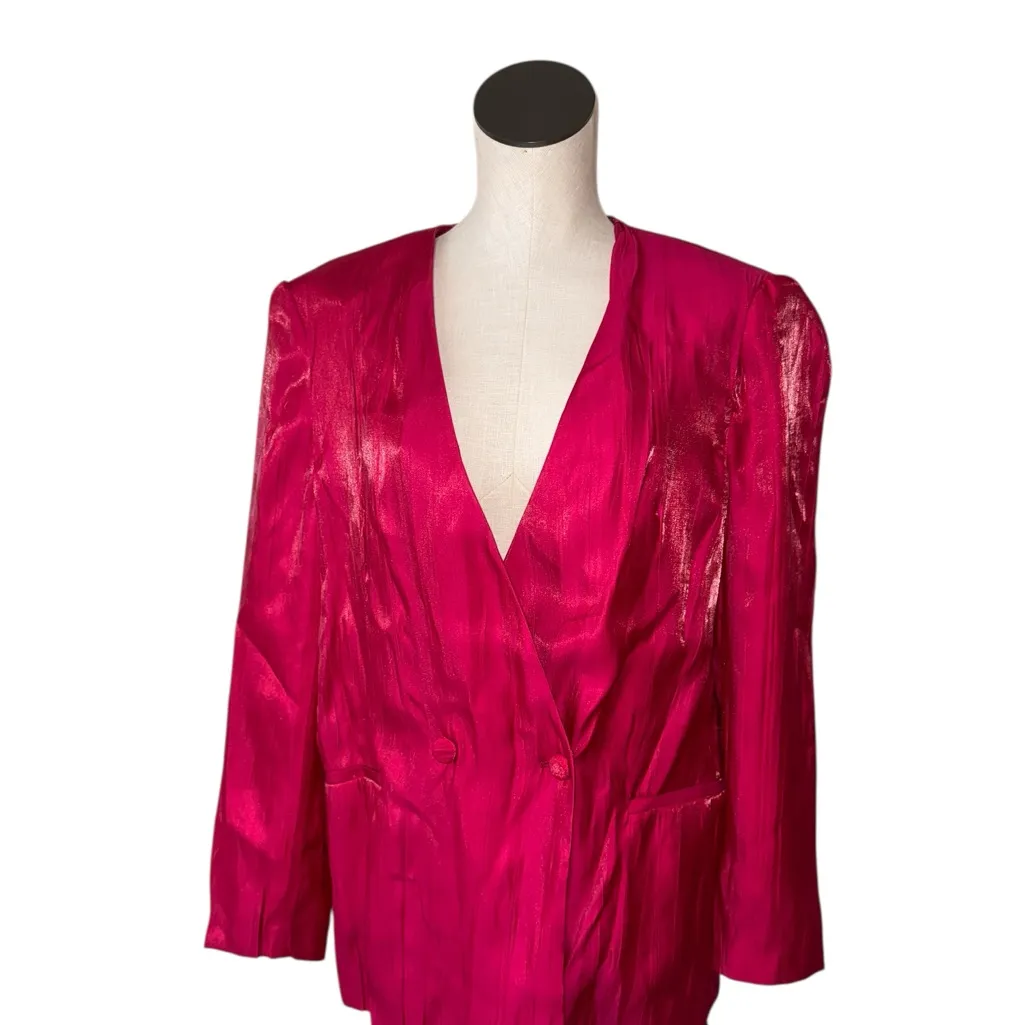 NWT ZARA Hot Pink Metallic Blazer Iridescent Pleated Power Jacket Fuchsia Blazer - Image 4