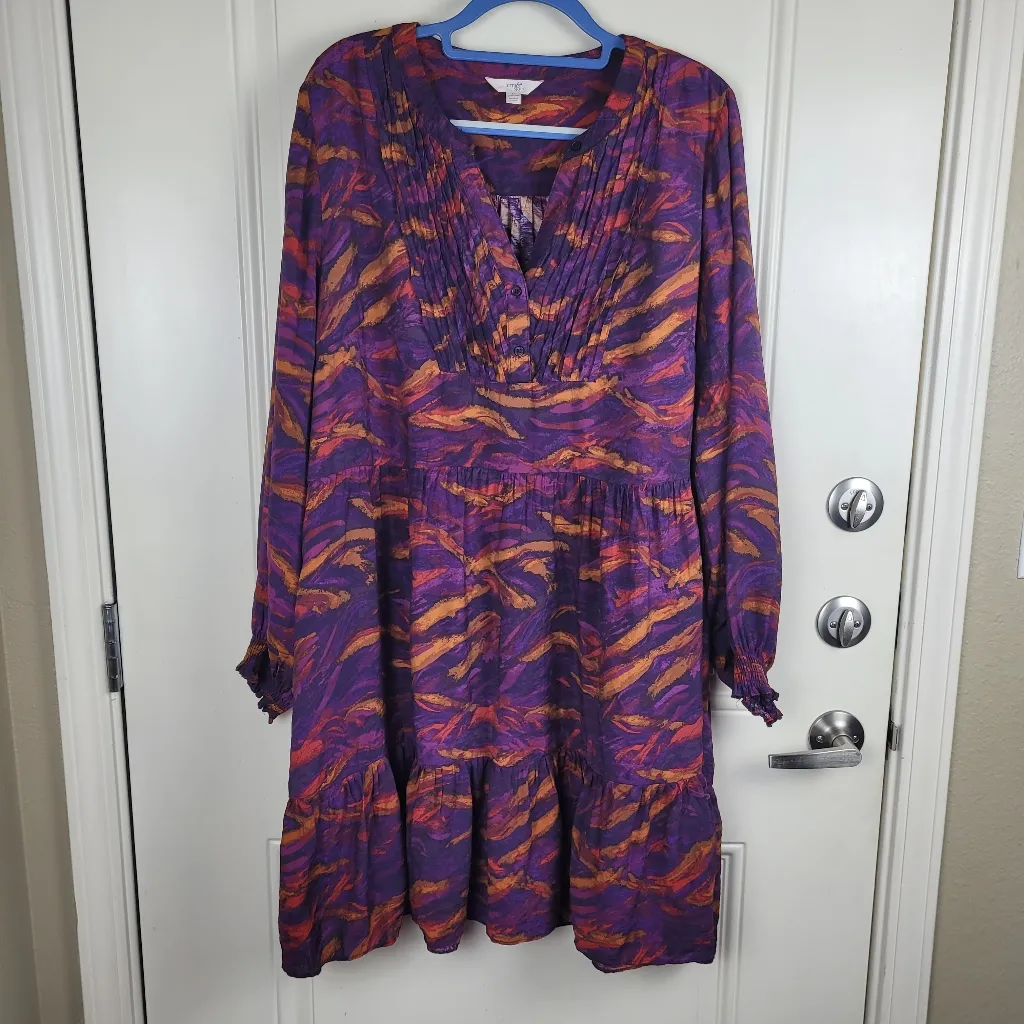 Terra & Sky Women's Long Sleeve Pleated Tiered Dress Plus Size 2X - Image 2