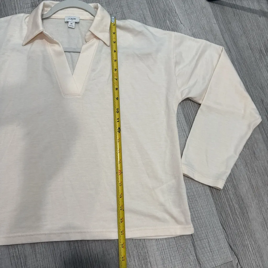J.Crew Women's Medium Long Sleeve Polo Shirt  V-Neck Cream - Image 8