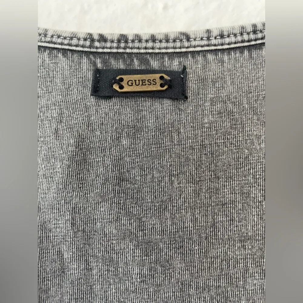 Guess vintage oversized tank top, tan embroidered design, handkerchief hem; XS - Image 7