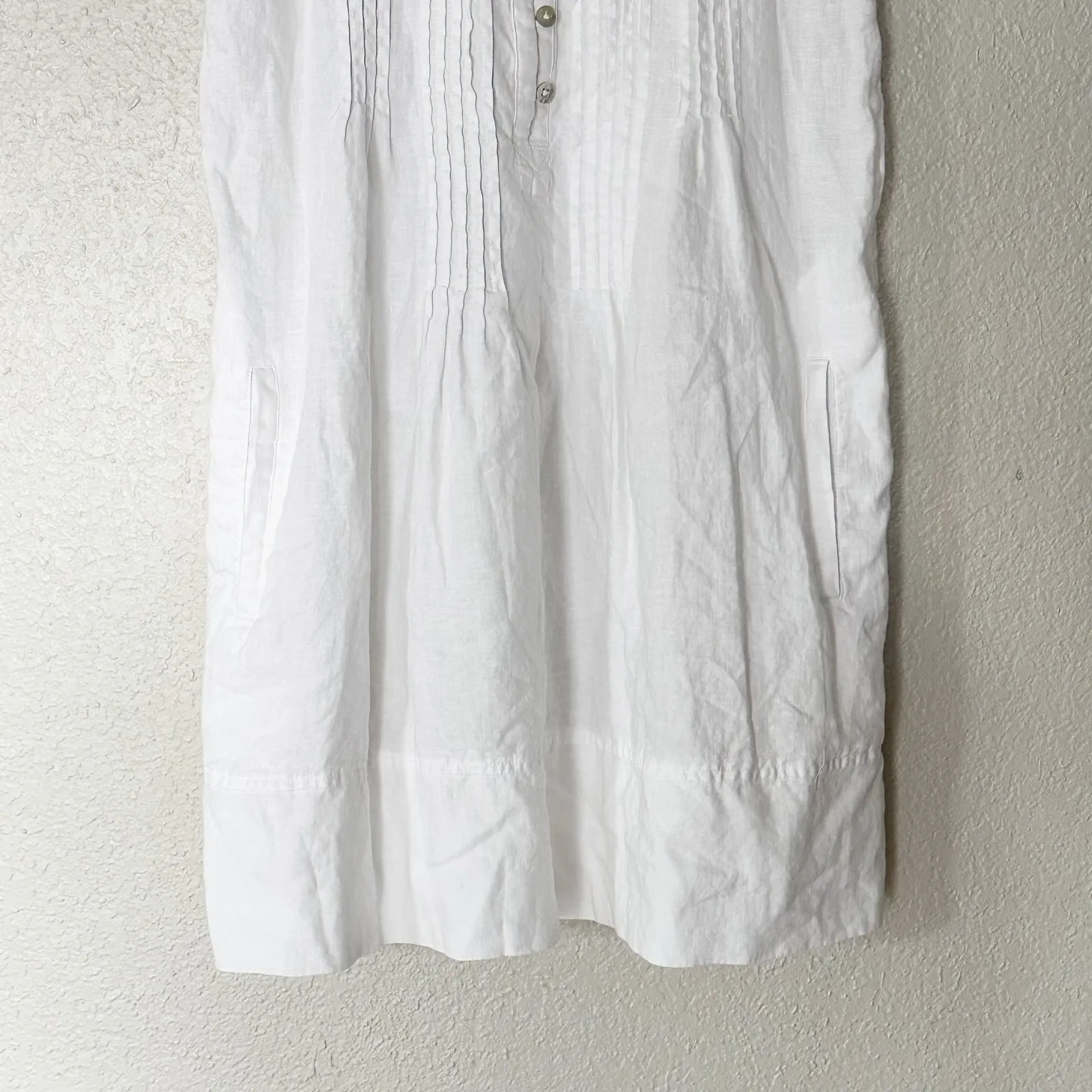 Quince 100% European Linen Sleeveless Swing Dress Pintuck Button Front XS White - Image 5