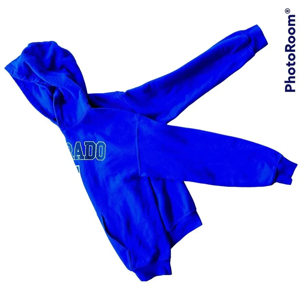 Vintage Colorado Hoodie Medium Blue Flag Kangaroo Pockets Unisex Snowboa… - Image 7
