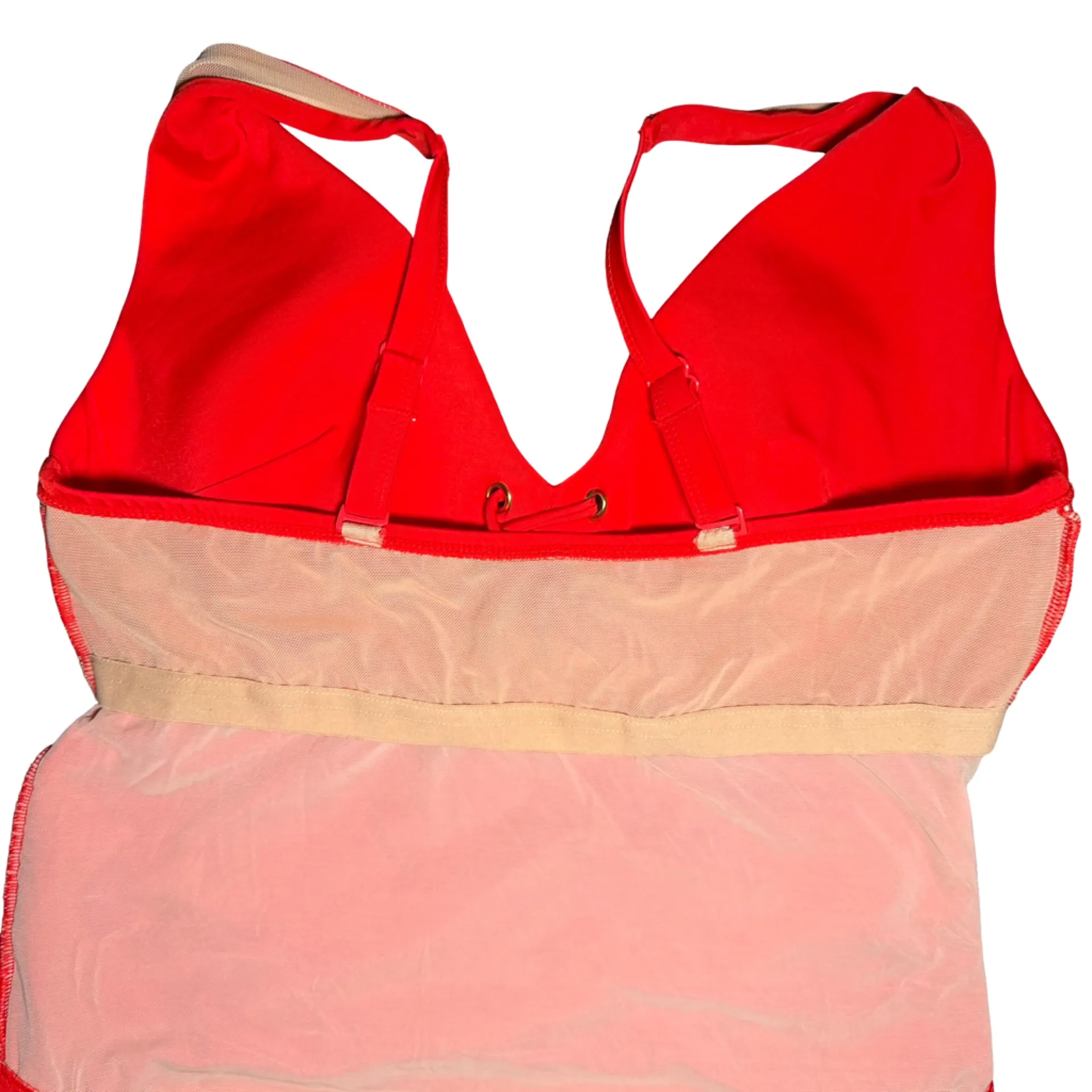 Cacique Red One Piece Swim Suit Size 12 grommet lace-up no wire - Image 11