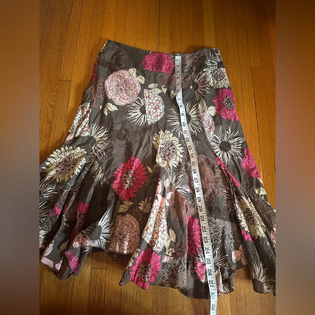 Vintage Y2K a.n.a Brown & Pink Floral Flowy A-Line Skirt, Size 8 - Image 2