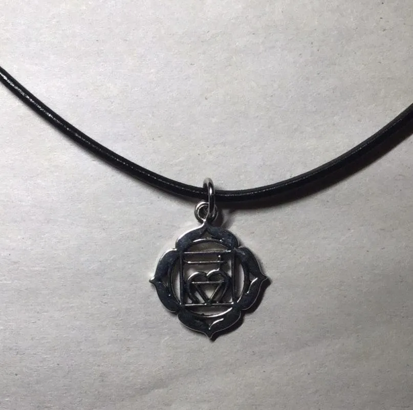 Muladhara Root Chakra Sanskrit Symbol Pendant Necklace Black - Image 2