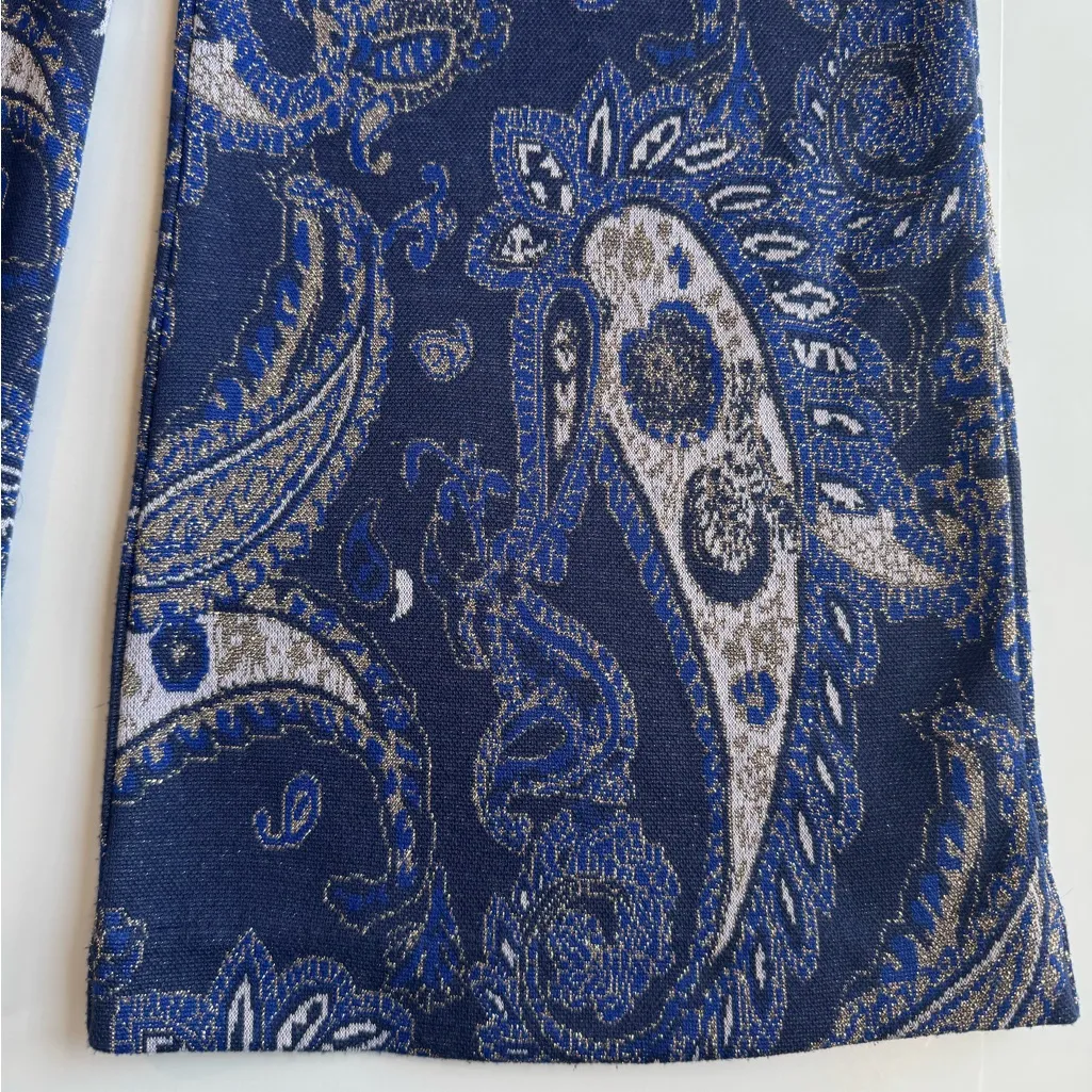 Anthropologie Maeve Maria Metallic Paisley Boho Flare Pants Blue Size 0 - Image 10