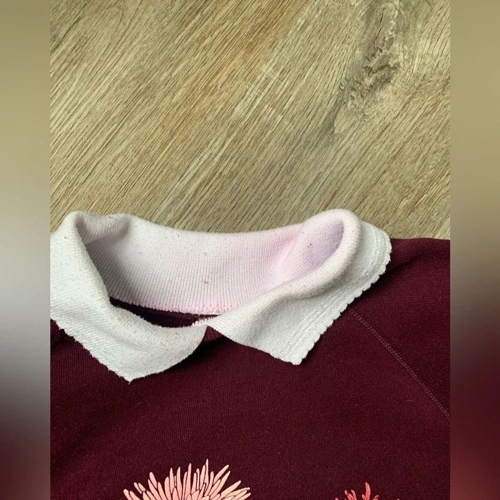 VTG Morning Sun Floral Flower Sweatshirt Hippie Multi Color Magenta Collar S Purple - Image 4
