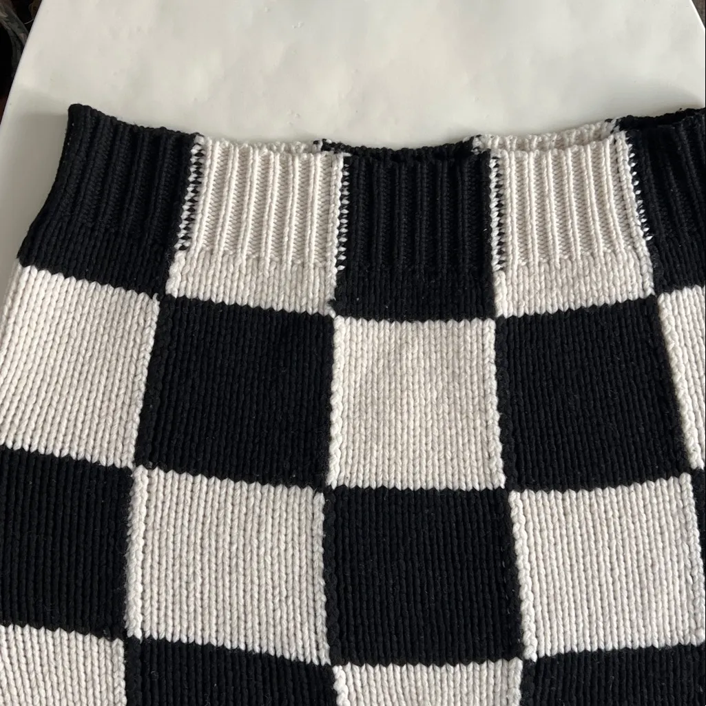 frame denim FRAME Cropped Checkered Crewneck Wool Sweater Size Large $600 - Image 8