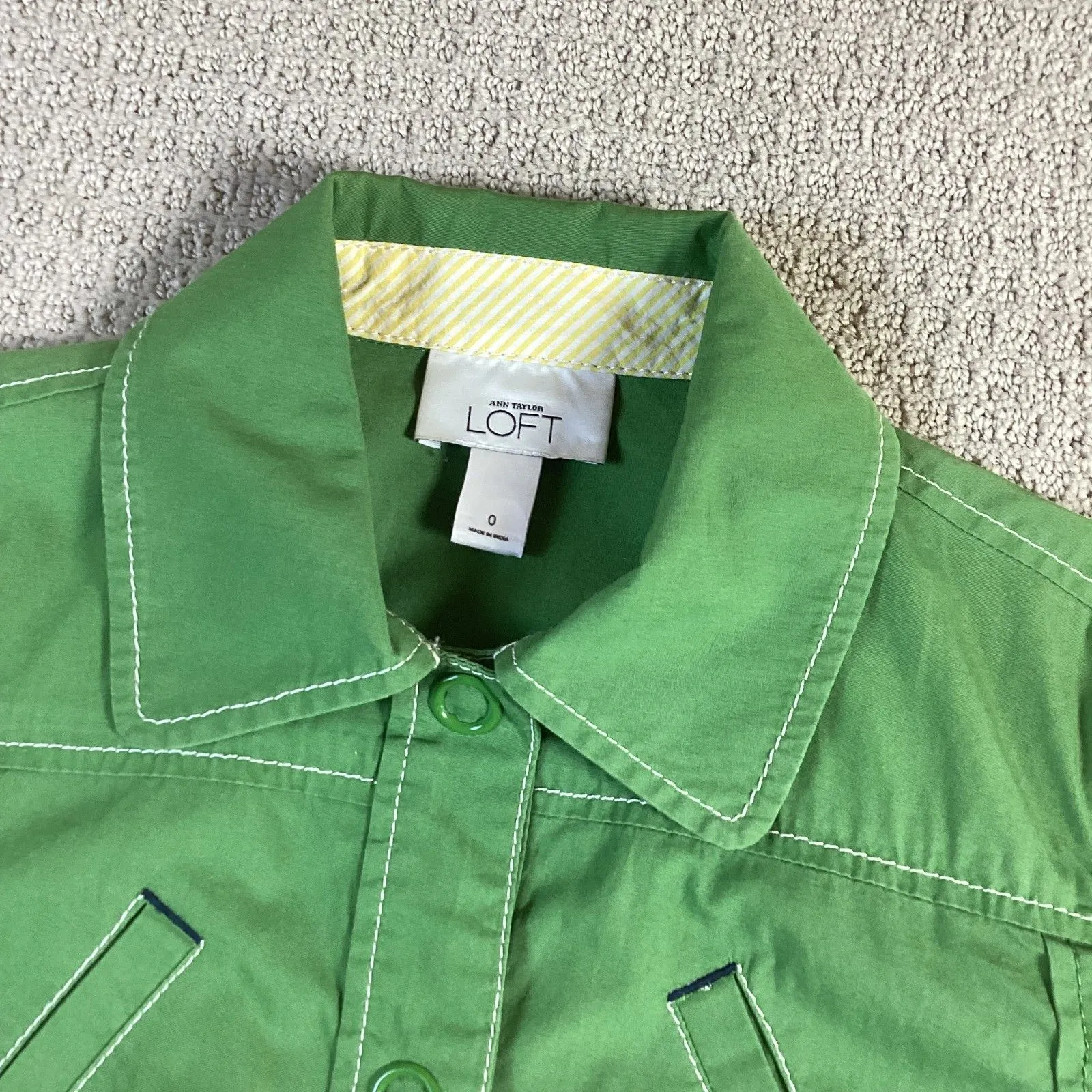Loft Ann Taylor  Women's Green Utility Jacket Size 0 Button Front Cotton Stretch‎ - Image 5