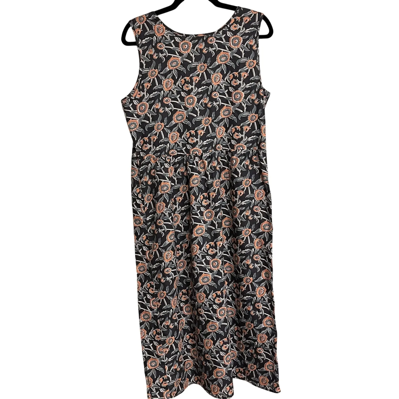 Orvis Dress Sleeveless Tank Faux Wrap Midi Gray Pink Floral Linen Blend Medium - Image 2