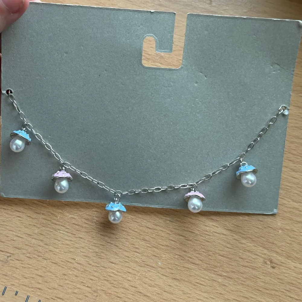 Urban Outfitters Pink Blue Silver Mushroom Pastel Necklace - Image 4