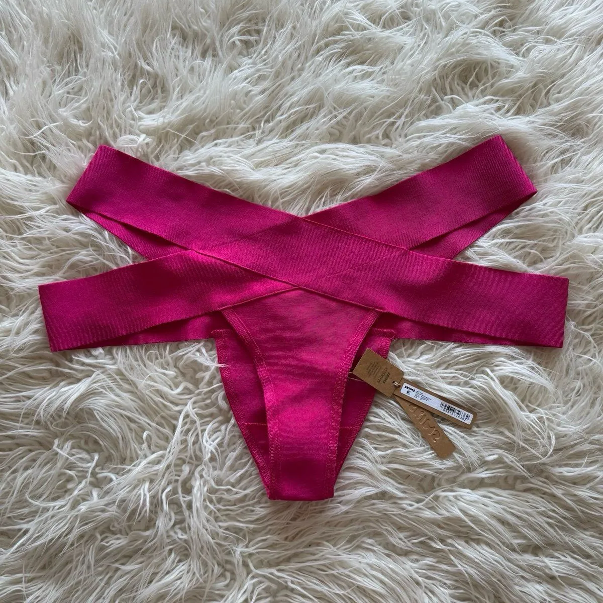 Skims Swim Knit Strappy Bikini Bottom Magenta Size 3X - Image 2