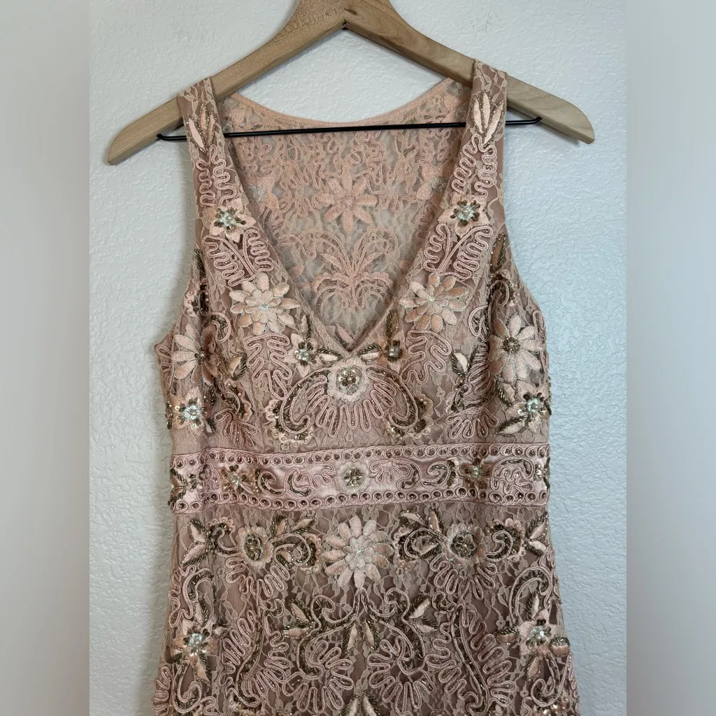 Y2K Sue Wong Nocturne Blush Pink Beaded Lace Mini Dress size 10 - Image 16